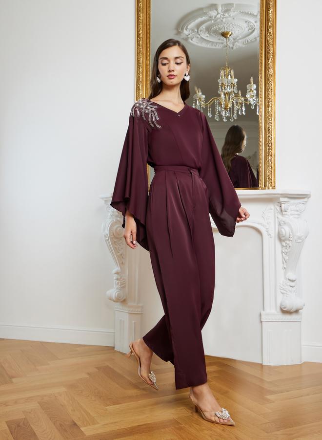 ستايلي طقم منسق من بنطال بأرجل واسعة وبلوزة منمقة - Image 5